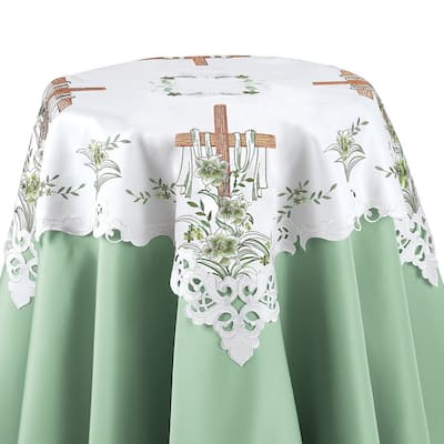 Embroidered Lily and Cross Easter Table Linens