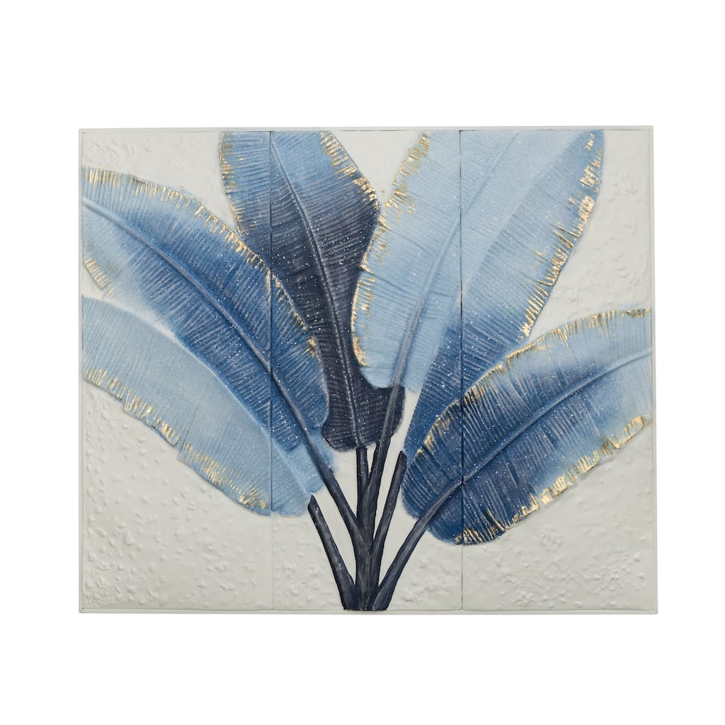 Metal Palm Tree Leaf Wall Decor with Gold Foil Accents and White Speckled Details - Blue - Roche River Decor