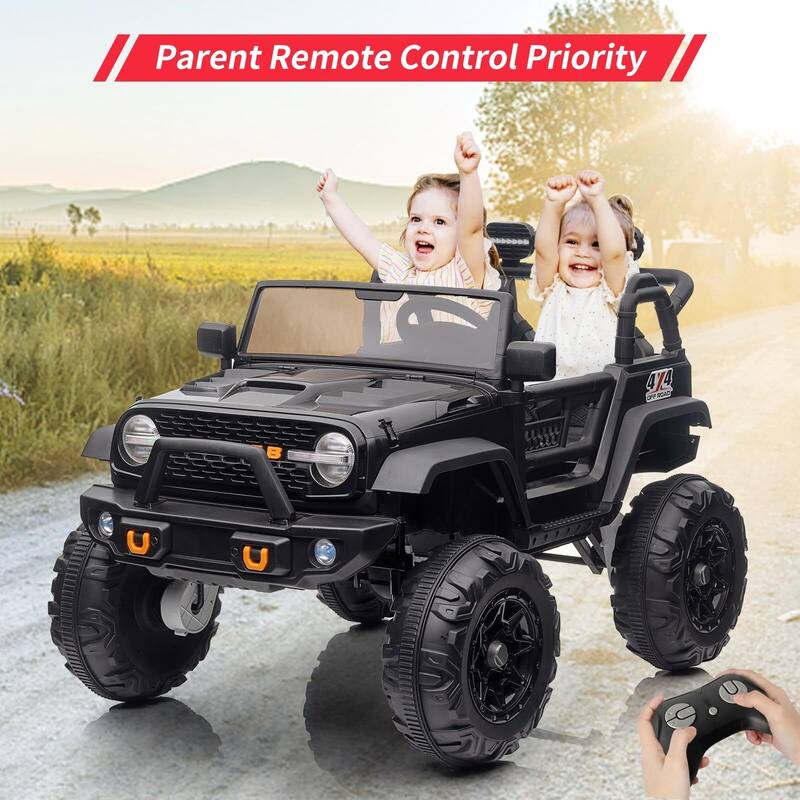 24V Kids Ride-On Truck with Remote Control, 19.7" Seat Width 2-Seater Electric Toy