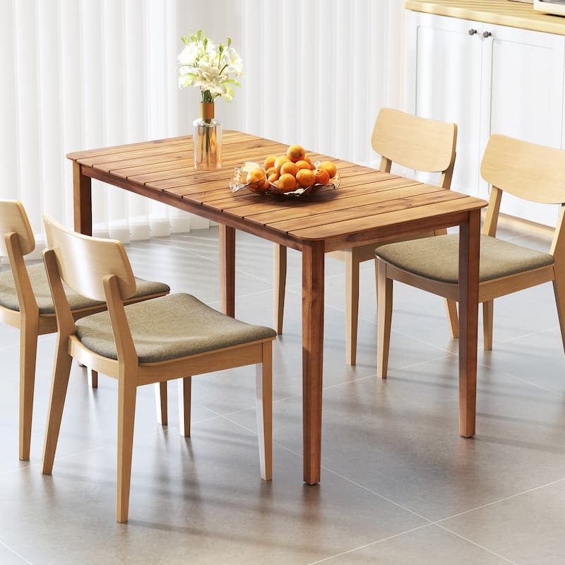 Gymax Rectangular Outdoor Dining Table 4-6 People Large Acacia Wood