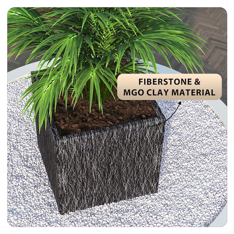 Verdura Modern Square Planter Pot in Fiberstone and Clay with Drainage Holes for Indoor Outdoor Home Garden Office Patio