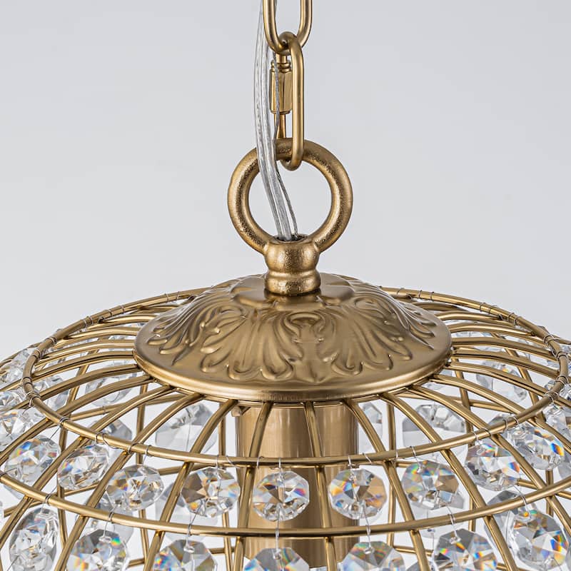 Retro French 4/5-Light Antique Brass Globe Crystal Chandelier for Living/Dining Room
