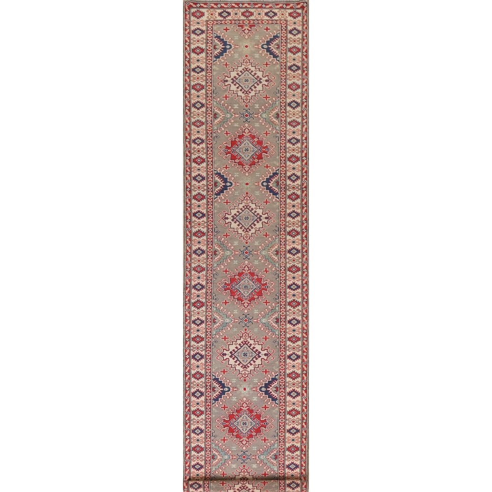 Hand Knotted Oriental 100% Wool Carpet Traditional Geometric Brown Kazak Runner Rug - 15' 11'' X 2' 8''