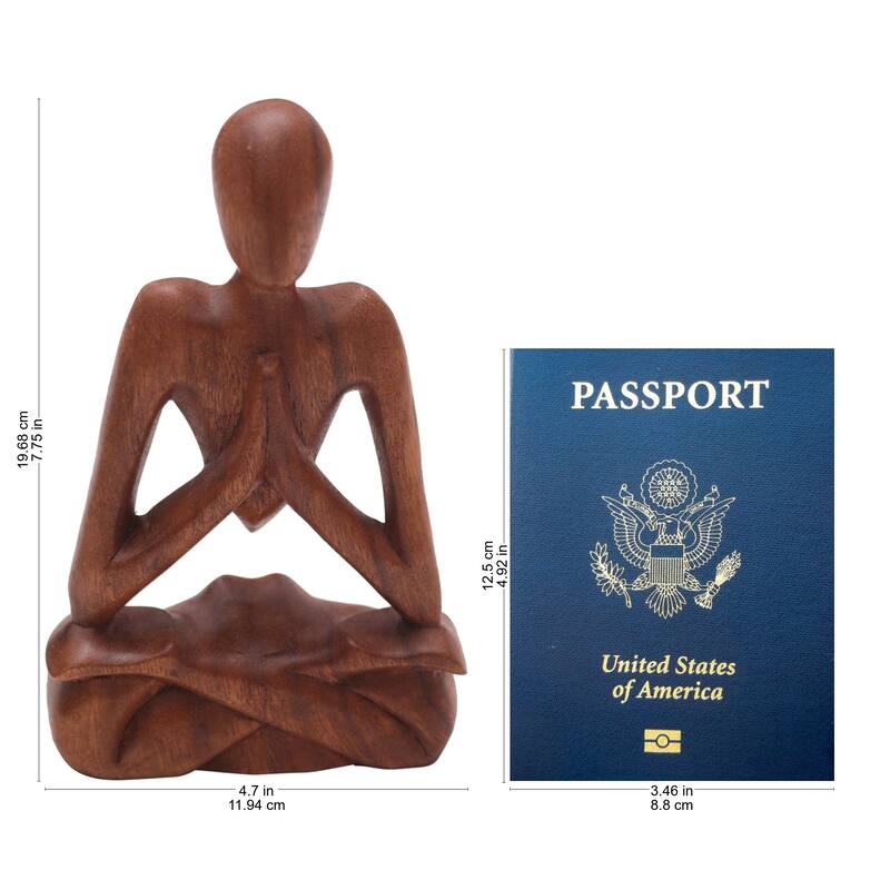 NOVICA Handmade Natural Meditation Wood Sculpture (Indonesia) - 7.75" H x 4.7" W x 1.4" D