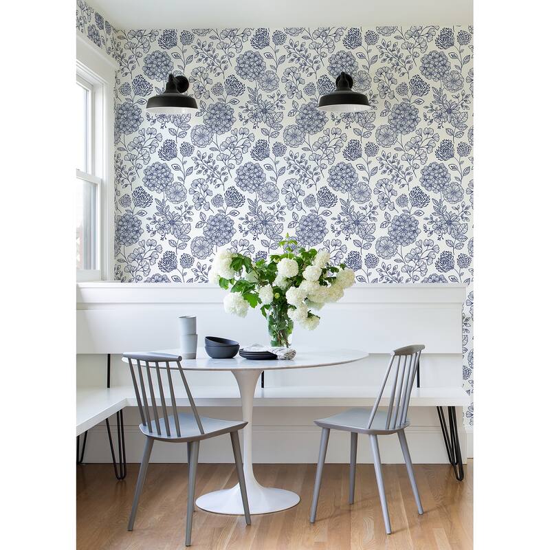 Scott Living Ada Blue Floral Wallpaper
