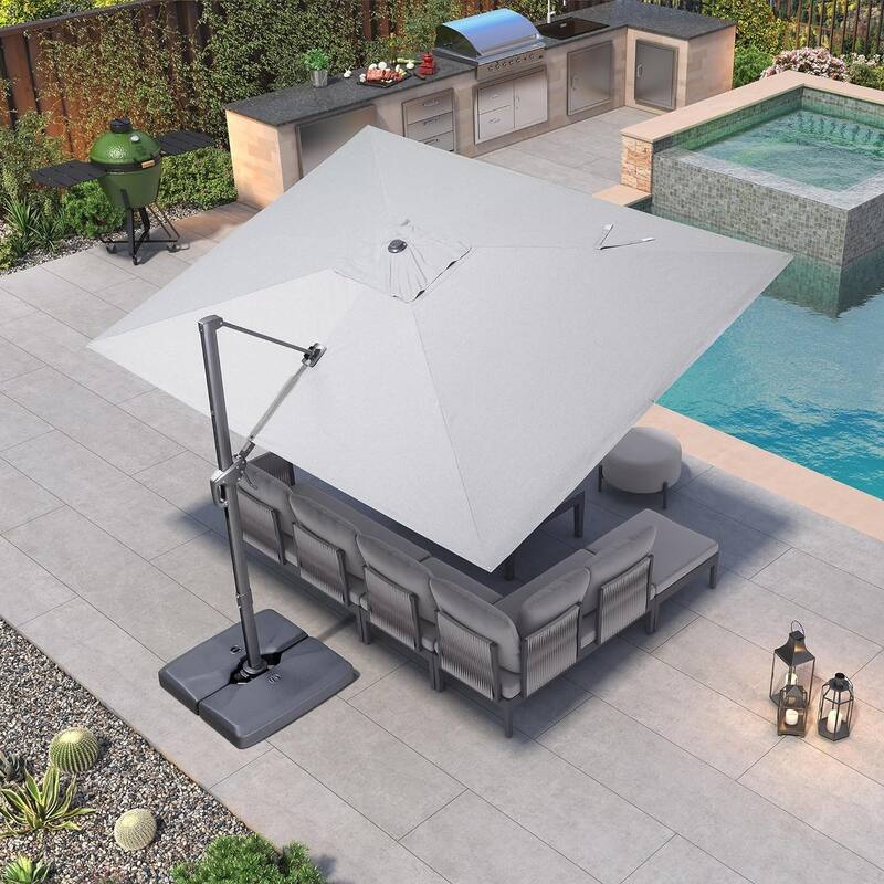 PURPLE LEAF 10 × 13 ft Stylish UV50+ Fade Resistant Patio Cantilever Umbrella with 360-degree Rotation