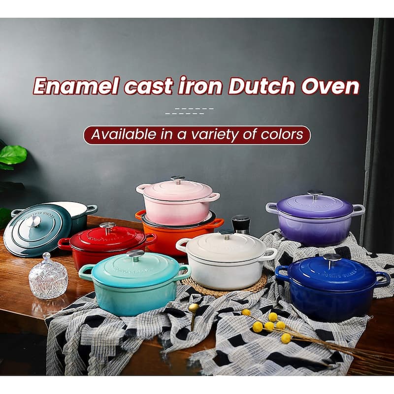 Enameled Cast Iron Dutch Oven, 5.5 Quart, Round Cast Dutch Ovens Pot with Lid Dual Handle for Bread Baking,Oven Safe up to 500°F