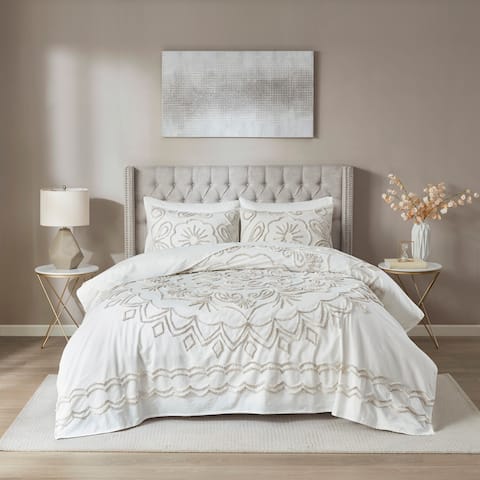 Madison Park Juliana Ivory/ Taupe Tufted Cotton Chenille Coverlet Set