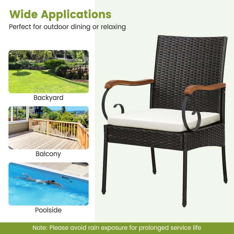 Costway 5PCS Patio Wicker Dining Set Armchairs Acacia Wood Table with - See Details