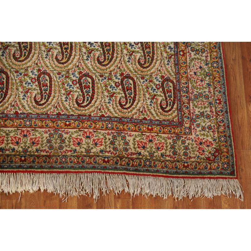 Hand Knotted Oriental 100% Wool Carpet Traditional All-Over Beige & Ivories Kerman Area Rug - 10' 5'' X 7' 3''