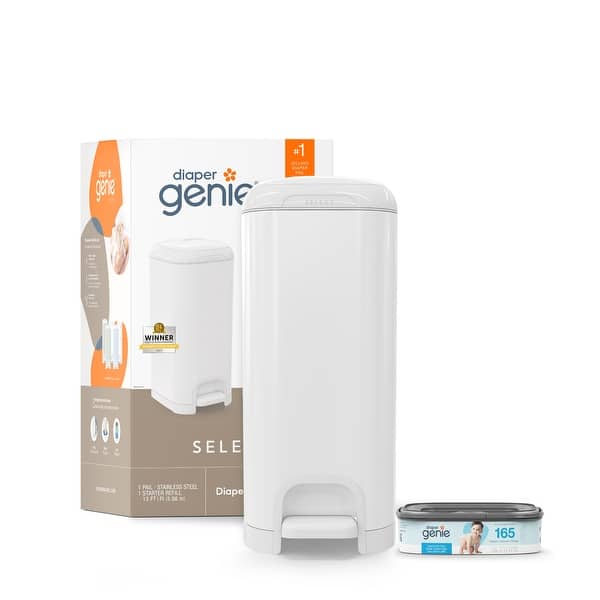 slide 2 of 35, Diaper Genie Select Pail with Starter Refill White