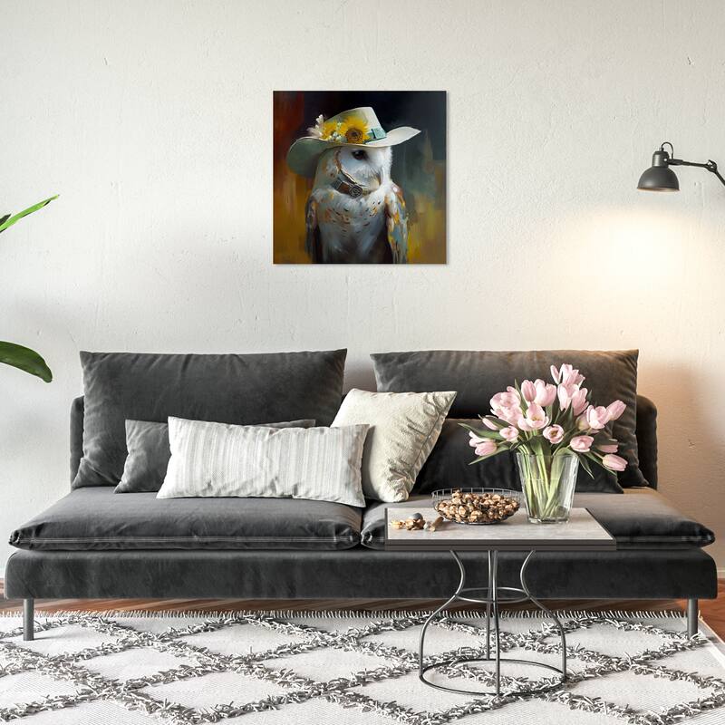 Wynwood Studio Canvas Animals Owl and Sunflowers Farm II Brown and Ochre Rustic Wall Art Canvas Print - Brown, White - 20 x 20