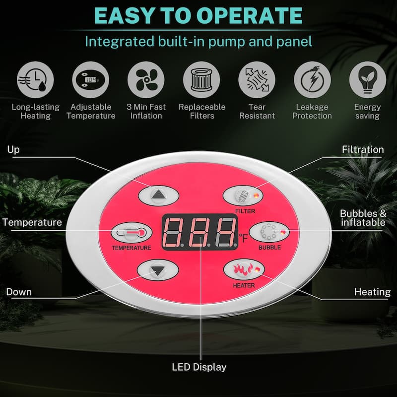 82''Inflatable Hot Tub w/Heating & Filters，Portable Hot Tub for Home Spa，6 Person Round Pool