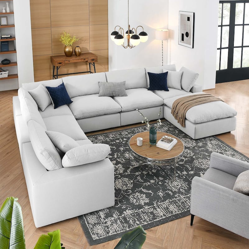 Commix 7-Piece Down Filled Overstuffed Sectional Sofa - Light Gray