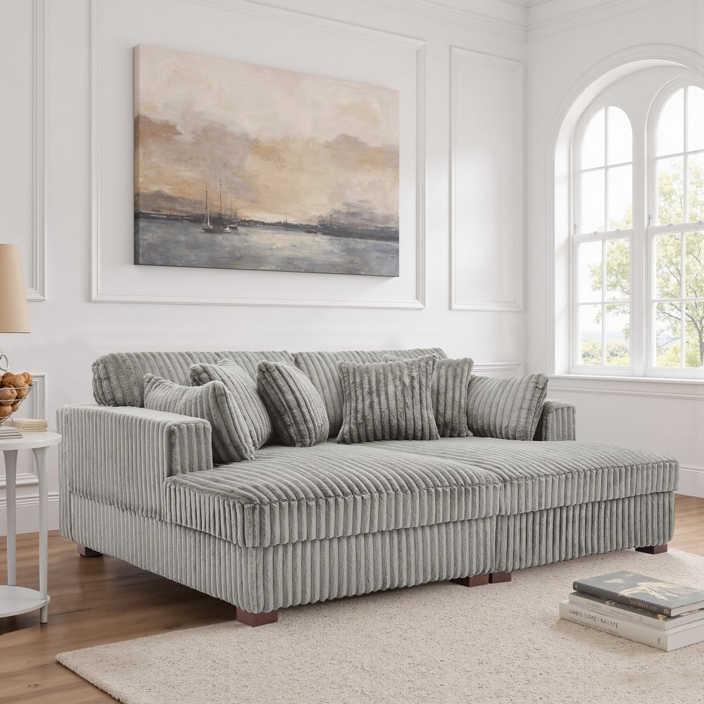 Sophia 84" W Plush Corduroy Chaise Lounge Modular Sectional Sofa