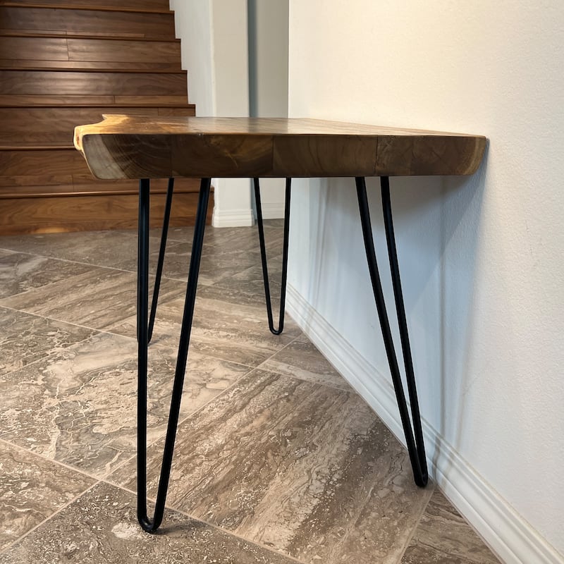 Greenage Teak Rectangle Side Table, End Table with Black Metal Leg - 27.5"x19.6"x21"