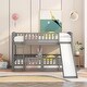 preview thumbnail 4 of 13, Twin Over Twin Low Bunk Bed with Fence and Ladder for Toddler Kids Teens-Grey