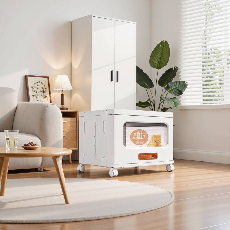 VECELO White Rolling Storage Cabinet with Transparent Doors 1/2/3-Tier Plastic Storage Bins with Wheels for Bedroom Living Room