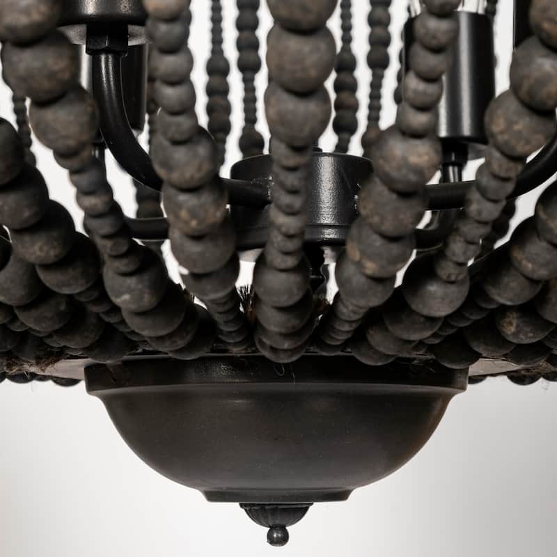 Liam I Black Wooden Bead Bowl-Shaped Chandelier