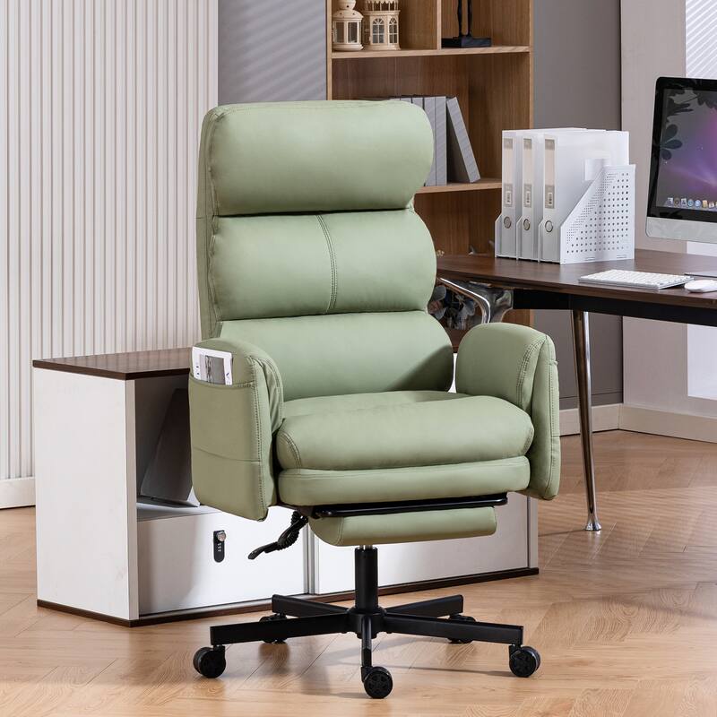 Cross-legged Office Chair with Flip-up Arms and Headrest, High-Back Ergonomic Executive Chair with Footrest and Side Pockets