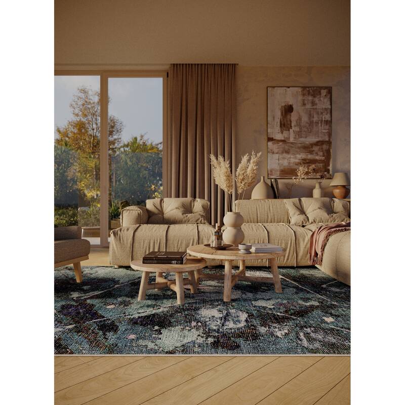 Ginza Six Washable Night Flowers Deep Teal Area Rug Bed Bath & Beyond