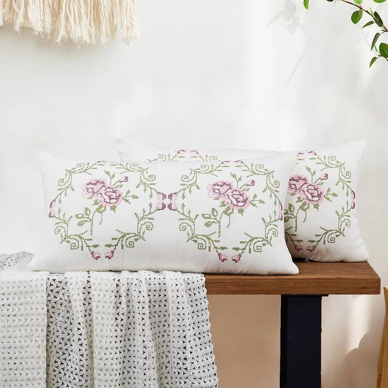 Canvas Pillow Shells with Rose Embellishments (Set of 2), NO INSERT
