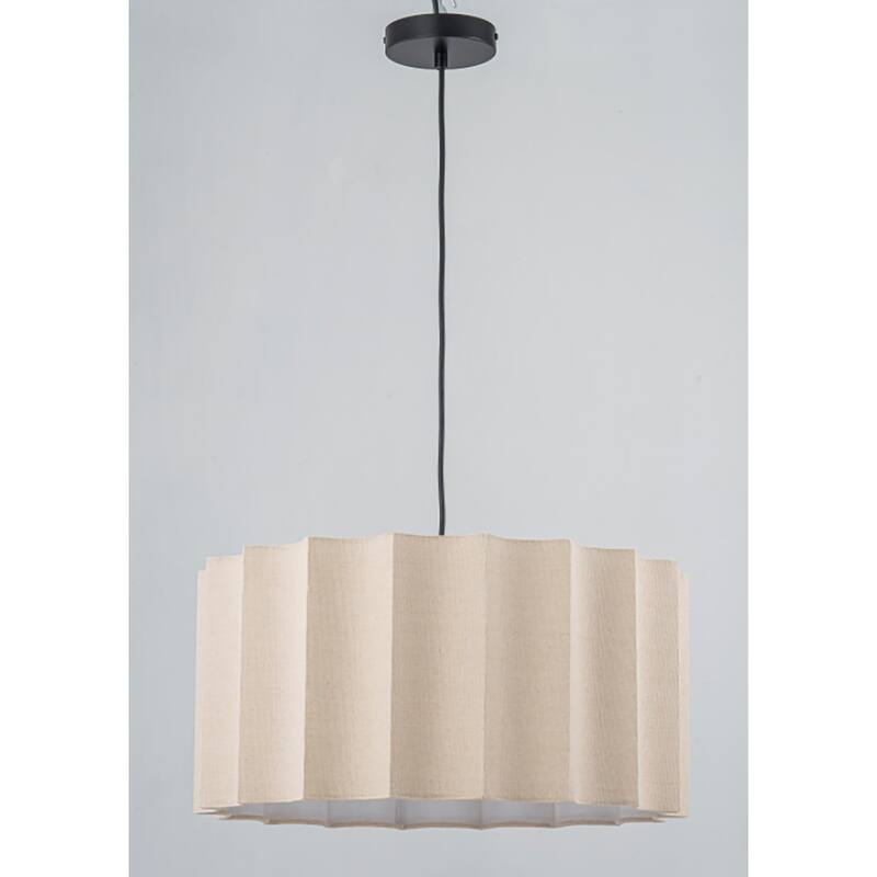 1-Light Fabric Drum Chandelier Pendant Light for Kitchen Island - Linen