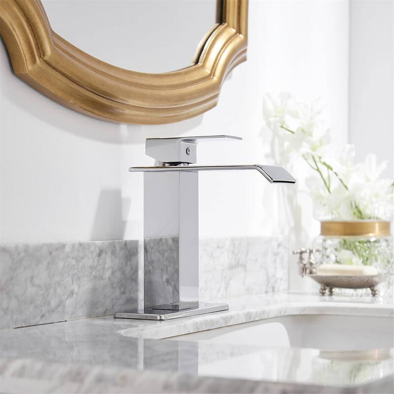 Waterfall Bathroom Sink Faucet with Drain Assembly Modern Single Handle Bathroom Faucets One Holes Basin Vanity Taps With Valve