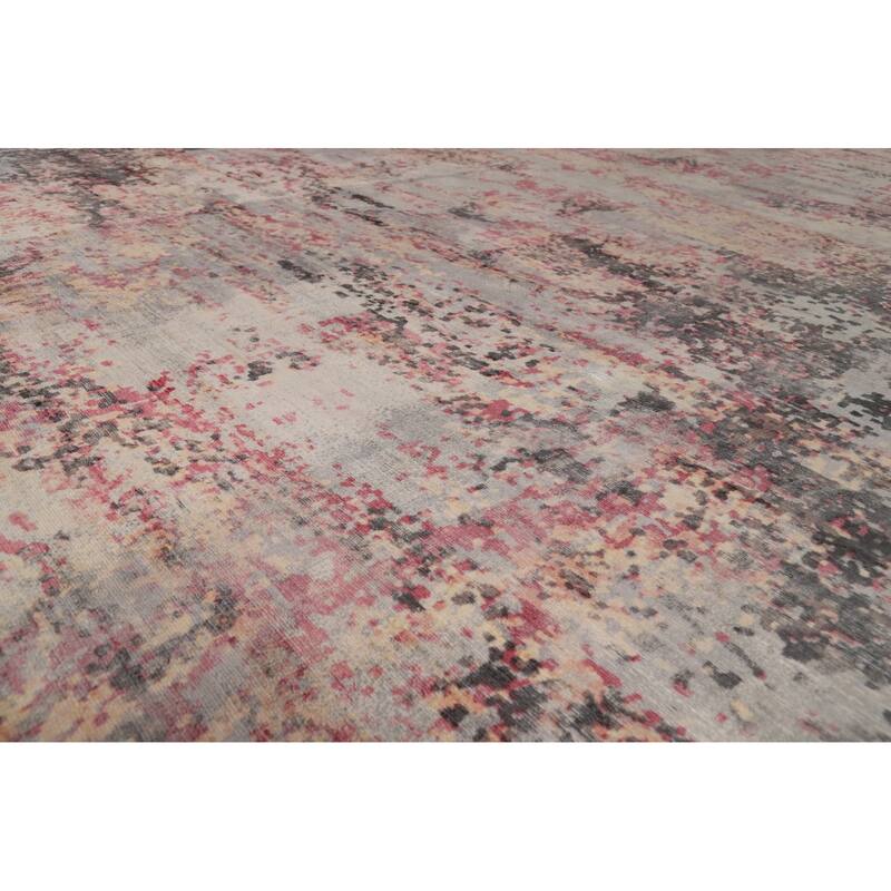 Contemporary Abstract Indian Area Rug Hand-Knotted Wool Carpet - 9'0"x 11'10"