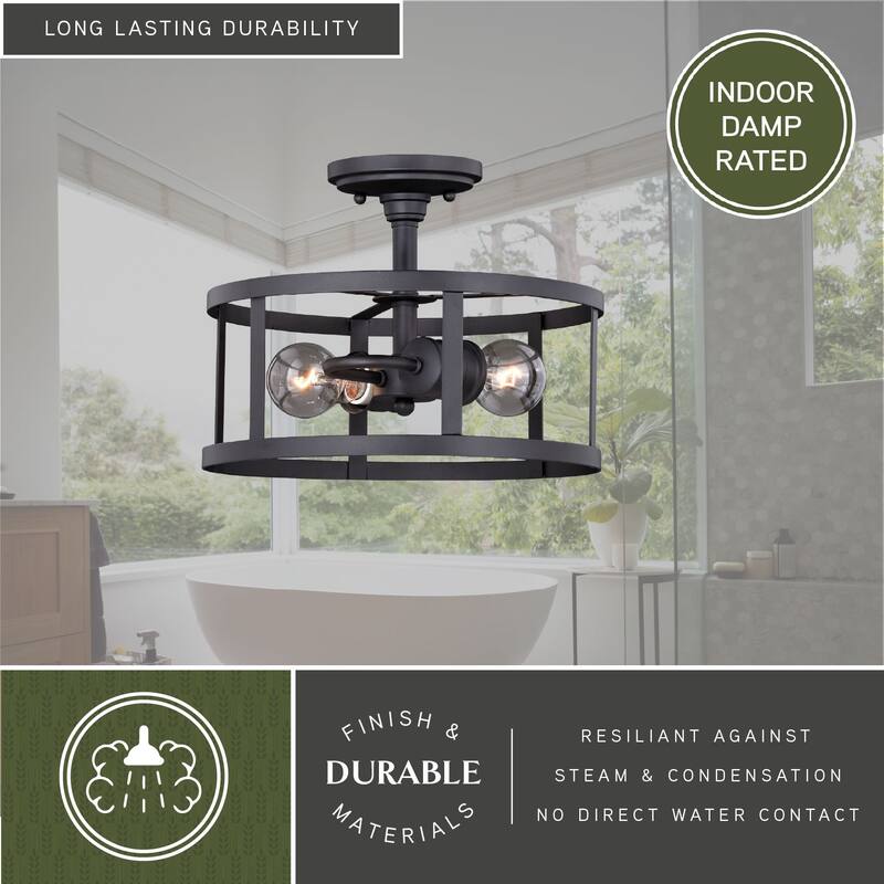 Akron 12-in W Bronze Farmhouse Cage Semi Flush Mount Ceiling Light - 12-in W x 9.5-in H x 12-in D - 12-in W x 9.5-in H x 12-in D