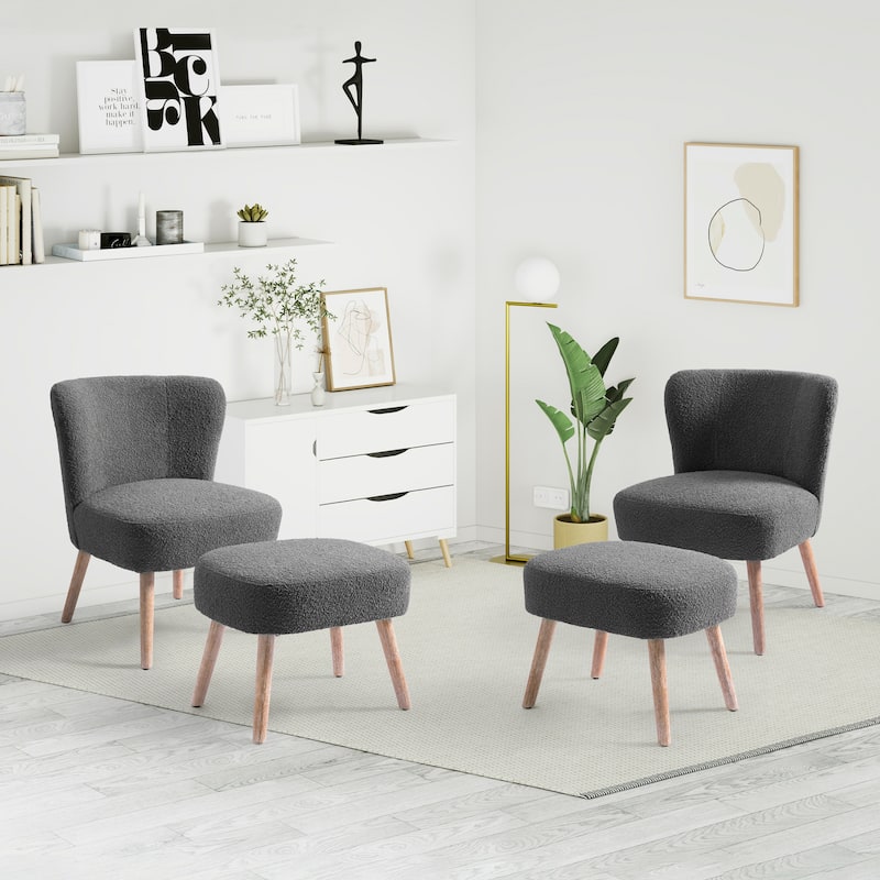 Boucle Polyester Upholstered Living Room Set - Stain Resistant (4-Piece Set)