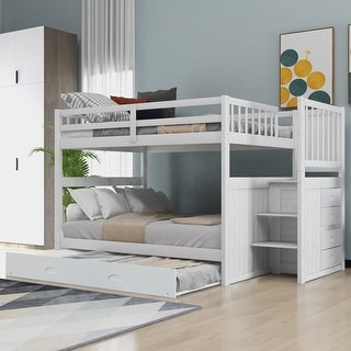 White Full over Full Bunk Bed with Twin Size Trundle, and 4 Drawers
