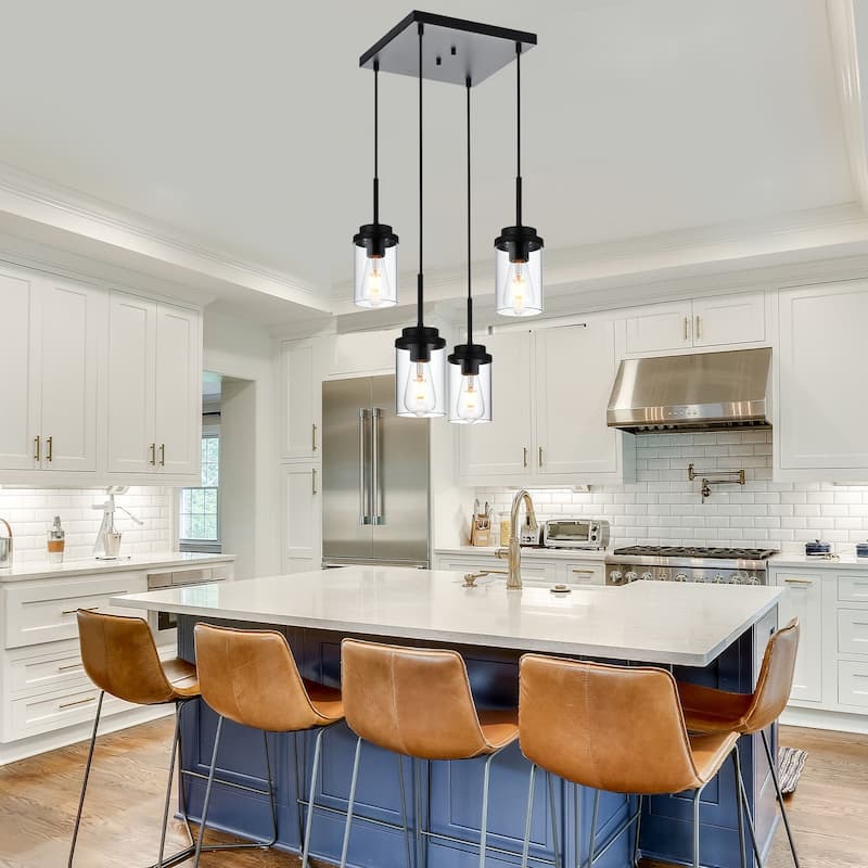 Modern Metal Pendant Lights with Clear Glass - Black - 4-Light