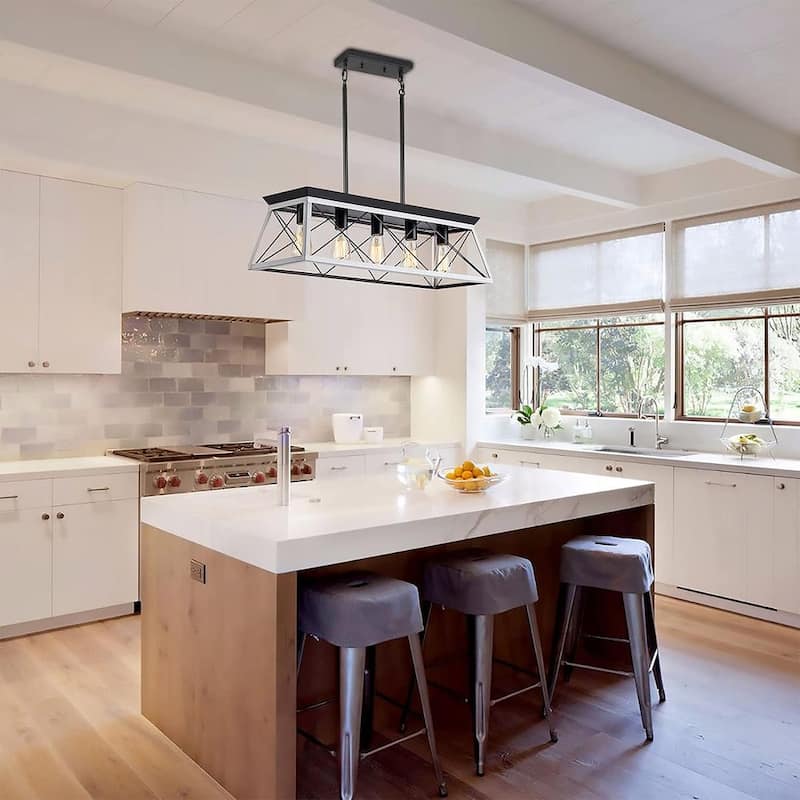 Farmhouse Restaurant 5-Light Metal Rectangular Chandelier