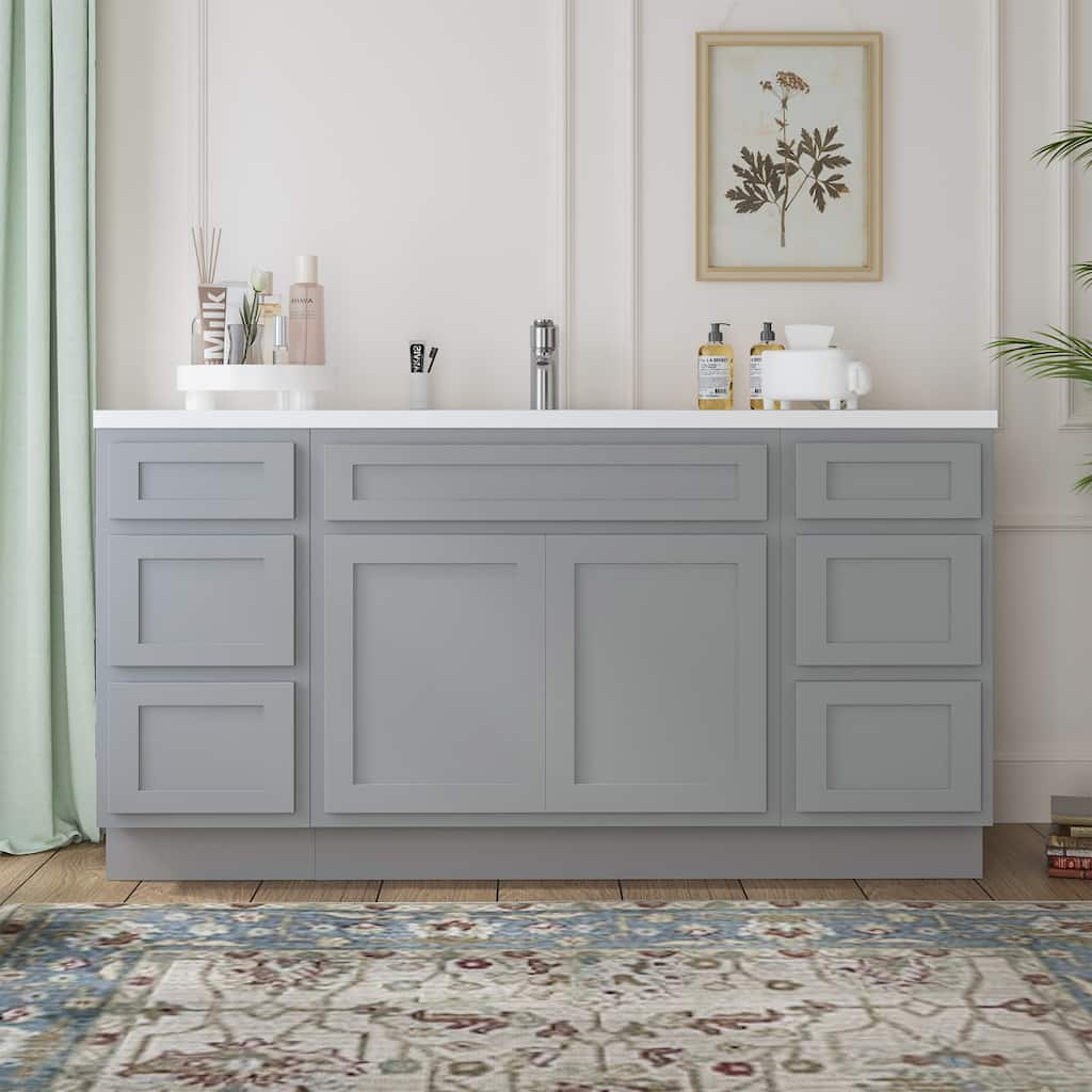 Vanity Art 60" Oak Freestanding Bathroom Vanity Cabinet without Top