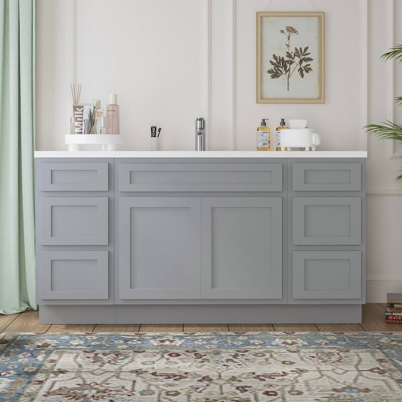 Vanity Art 66" Oak Freestanding Bathroom Vanity Cabinet without Top
