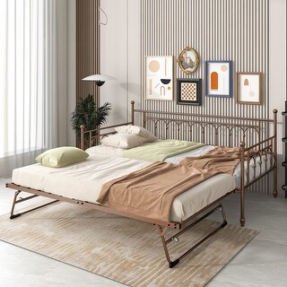 Twin Arched Steel Metal Daybed with Pop Up Trundle
