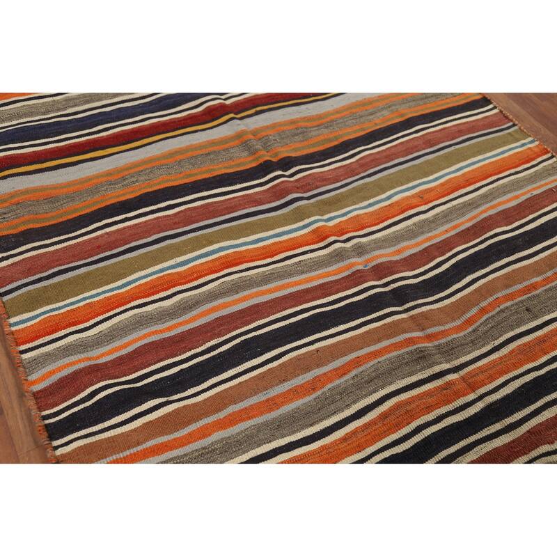Striped Kilim Qashqai Persian Vintage Area Rug Flatweave Wool Carpet - 5'0"x 9'10"