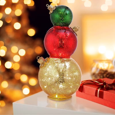 13.5"Led Glass Triple Ornament Table Piece