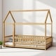 preview thumbnail 3 of 36, Twin / Full Size Wooden House Bed with Fence and Roof bed Frame, Montessori Style Floor Bed for Kids