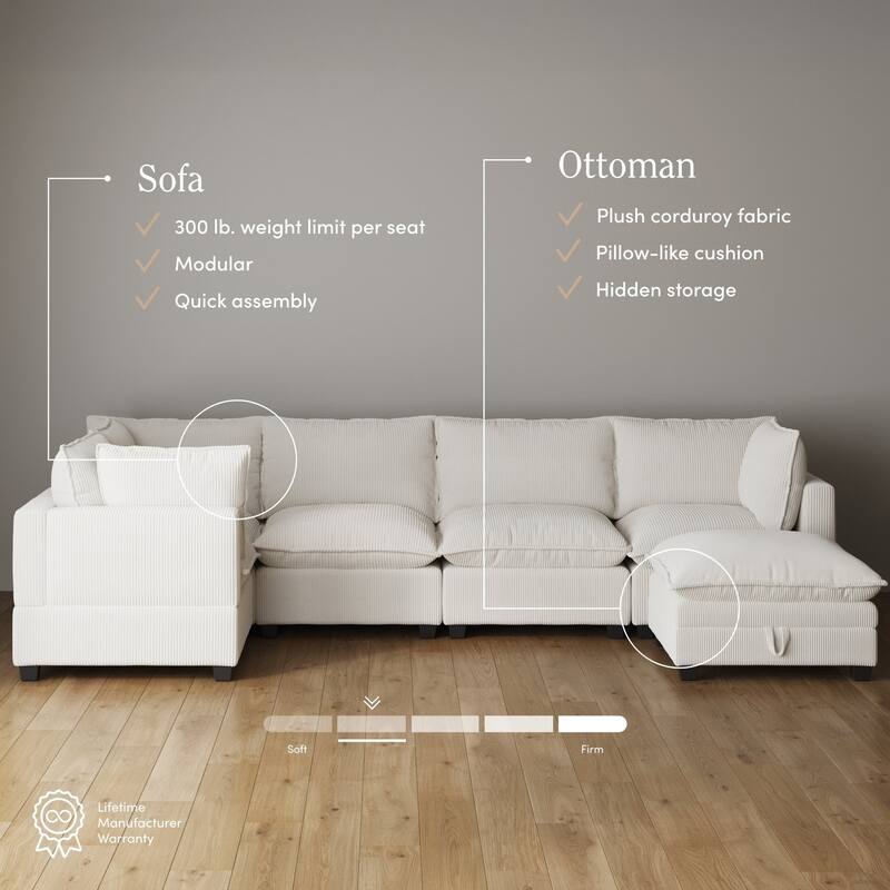 Chelsea Modern Cloud Modular Upholstered Sofa with Deep Seat and Plush Cushions