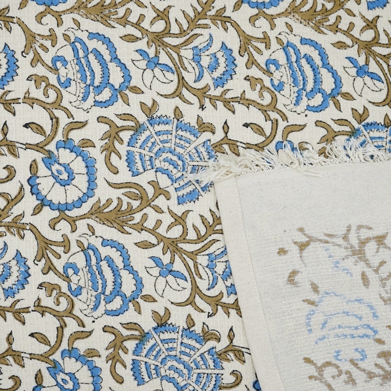Fabdivine Honeycomb or Waffle Weave Hand Block Floral Print Hand Towel, Kitchen Gift Use - Vasundhra- Blue, Mustard - Set of 10