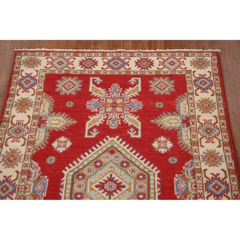 Kazak Accent Rug Hand-Knotted Oriental Wool Carpet - 3'4"x 4'10"