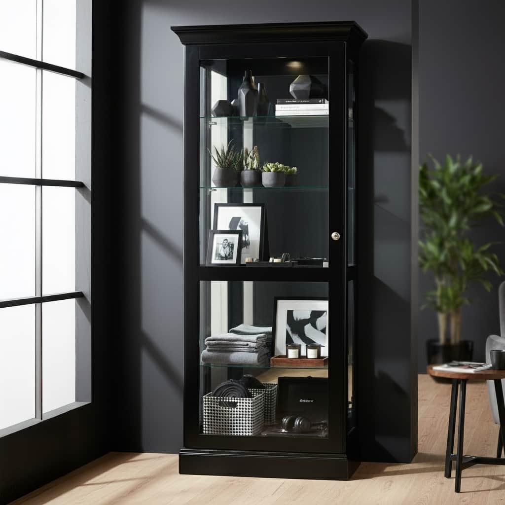 Howard Miller Black Wood Mirrored and Illuminated Curio Cabinet