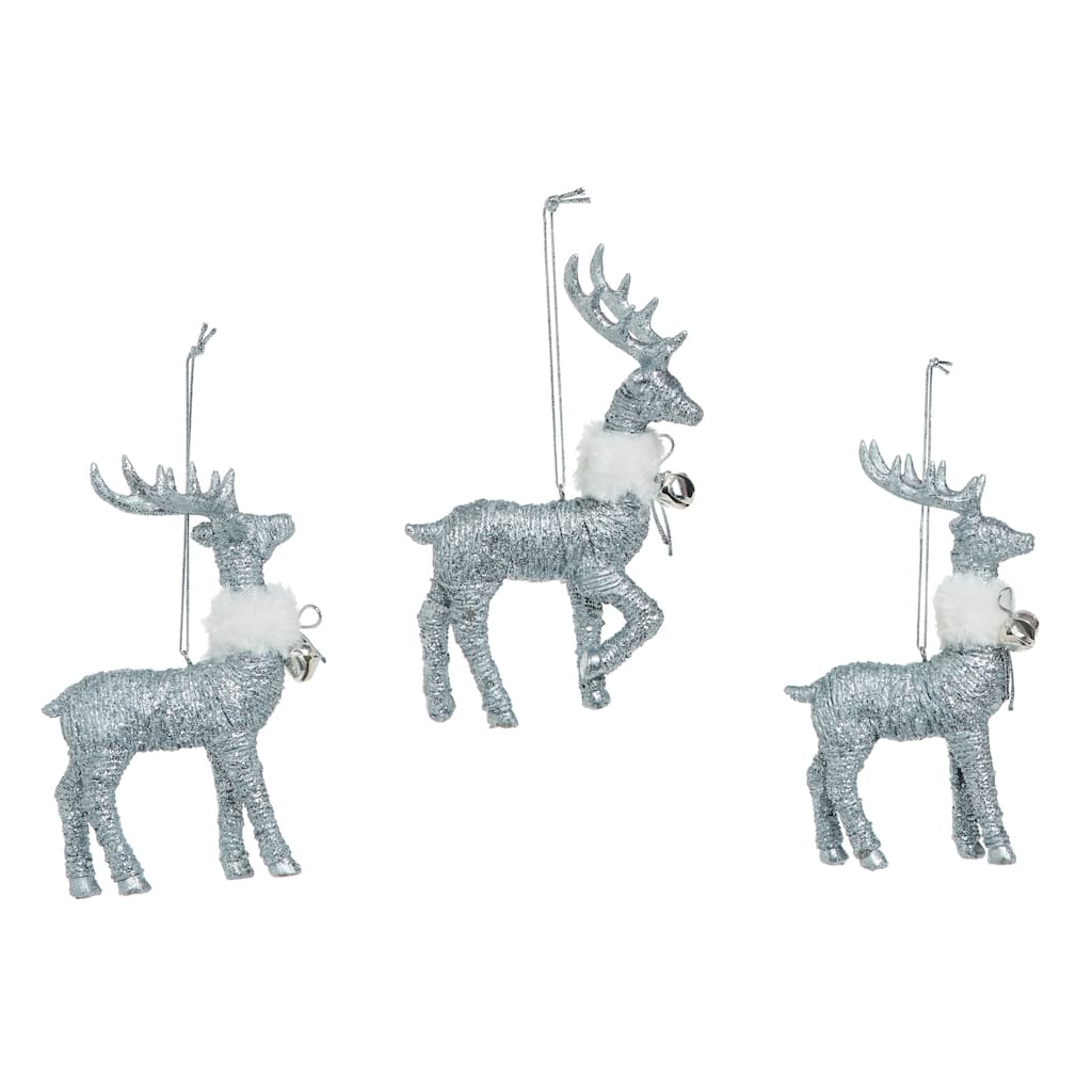 Transpac Shimmer Fur Collar Reindeer Ornament Set of 3 Christmas Home Decorations