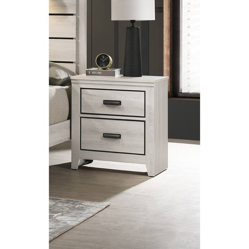 Beige Two-Drawer Nightstand with Metal Pull - Beige