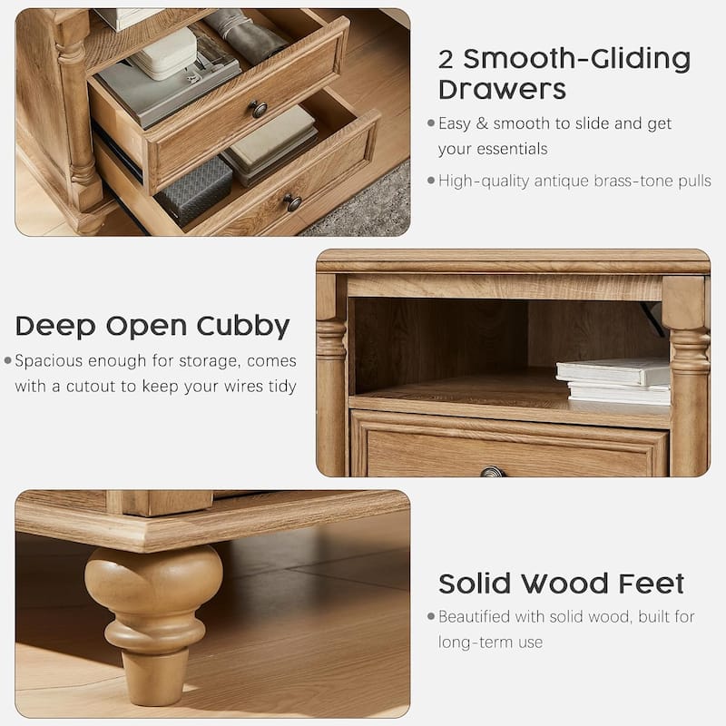 Farmhouse End Table, Sofa Side Table with Charging Station, Nightstand