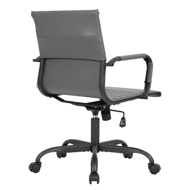 Harris Leather Mid-Back Adjustable Seat Height Office Desk Computer Swivel Chair in Black Metal Frame for Home Conference