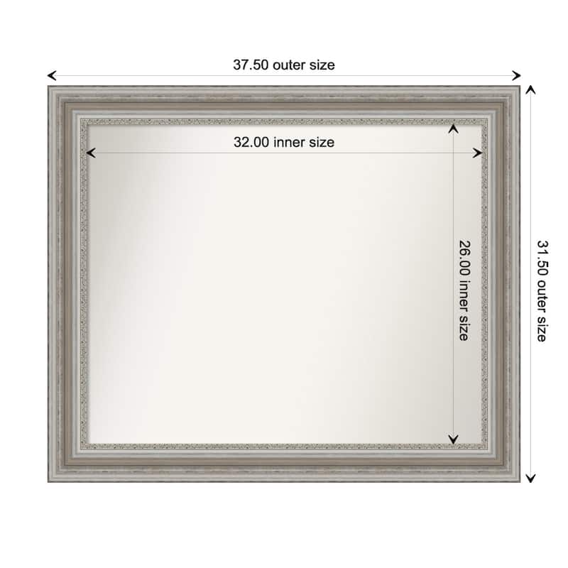 Parlor Silver Framed Non-Beveled Custom Wall Mirror, Bathroom Vanity Mirror - Outer Size: 37.5 x 31.5