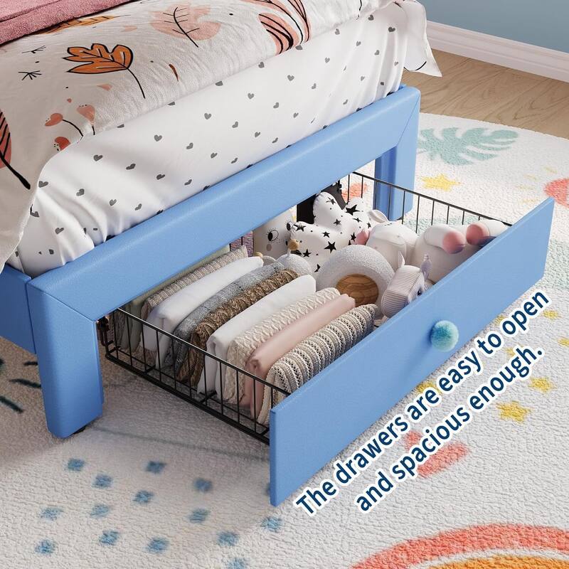 Bed Frame, with LED Lights and Storage Drawer